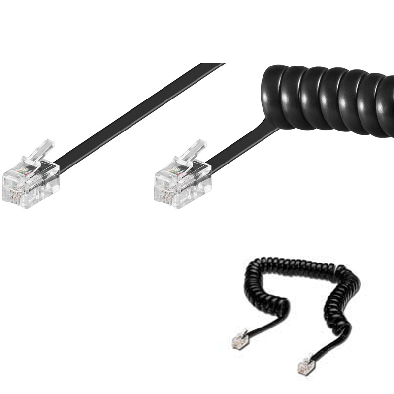 4m Telefonkabel Spiralkabel mit RJ10 Modularstecker Schwarz