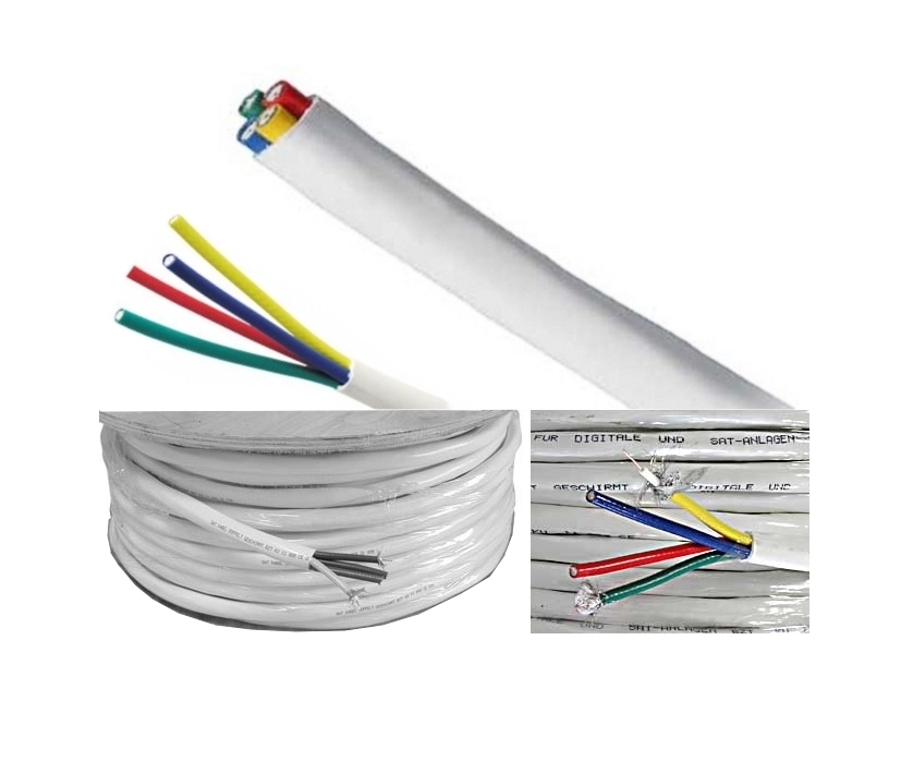 25m Quad SAT Kabel 4fach Koaxkabel 90dB Bundware Weiss