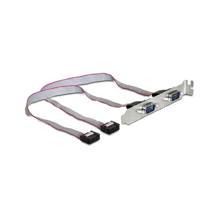 RS232_Slotblech_53-681-00470 D-Sub Slotblech 2x 9pol Sub-D Stecker mit Flachbandkabel