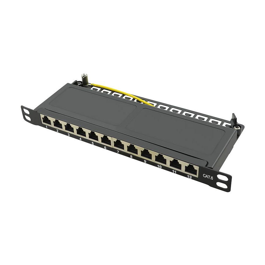 10zoll_Patchfeld_53-800-00775 10zoll Patchpanel CAT6 Patchfeld 12xRJ45 LSA Panel Auflegefeld
