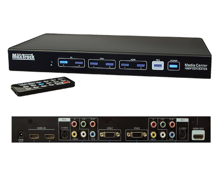 Medienkonverter 6xIN mit 2xHDMI 2xVGA 2xAnalog 1xHDMI-Out mit Upscaler