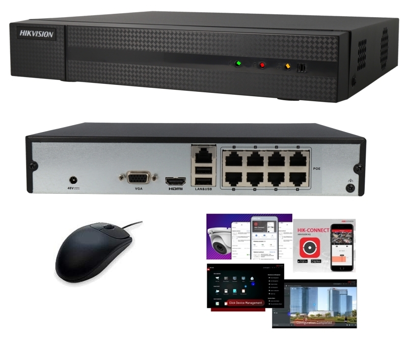 HIKVISION_8Kanal_NVR2108_79-227-07108_B06 IP NVR 8-Kanal Recorder HWN-2108MH-8P mit HDMI VGA 8xPoE Maus ohne HDD