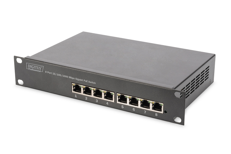 10zoll PoE Switch 8-Port 10-100-1000Mbit Gigabit für 10zoll Schrank 230VAC