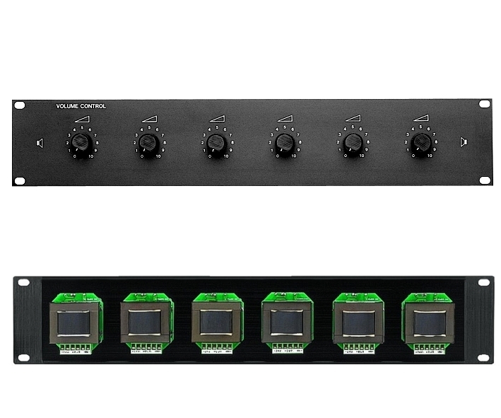 19zoll_6fach_100V_Reglereinheit_43-891-00270_N ELA Lautstärkeregler 6-fach 100V Regler 6x60/90Watt 19zoll 2HE Blende