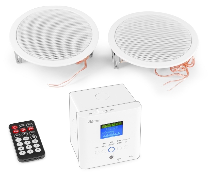 88-450-07020_Badradio_Verstaerker_mit_USB_BT_Bild00 Badradio Küchenradio Verstärker 2x25W mit Bluetooth USB UKW mit 2x Deckenlautsprecher Fernbedienung