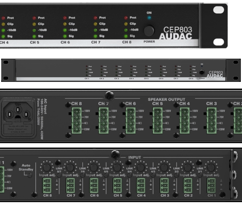 8Kanal Verstärker mit 8x30/50W CEP803 Multiroom 4-8ohm plus 100V ELA Ausgang