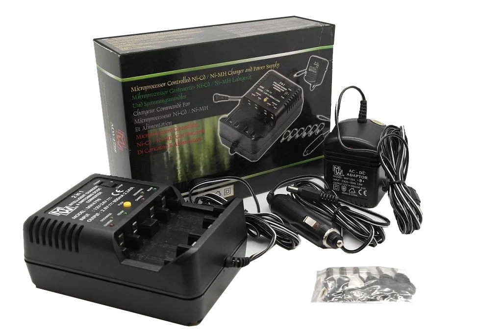 Akku Ladegerät für 2-4 AA Mignon- oder AAA Micro-Akkus 230V 12V KFZ mit DCDC Konverter