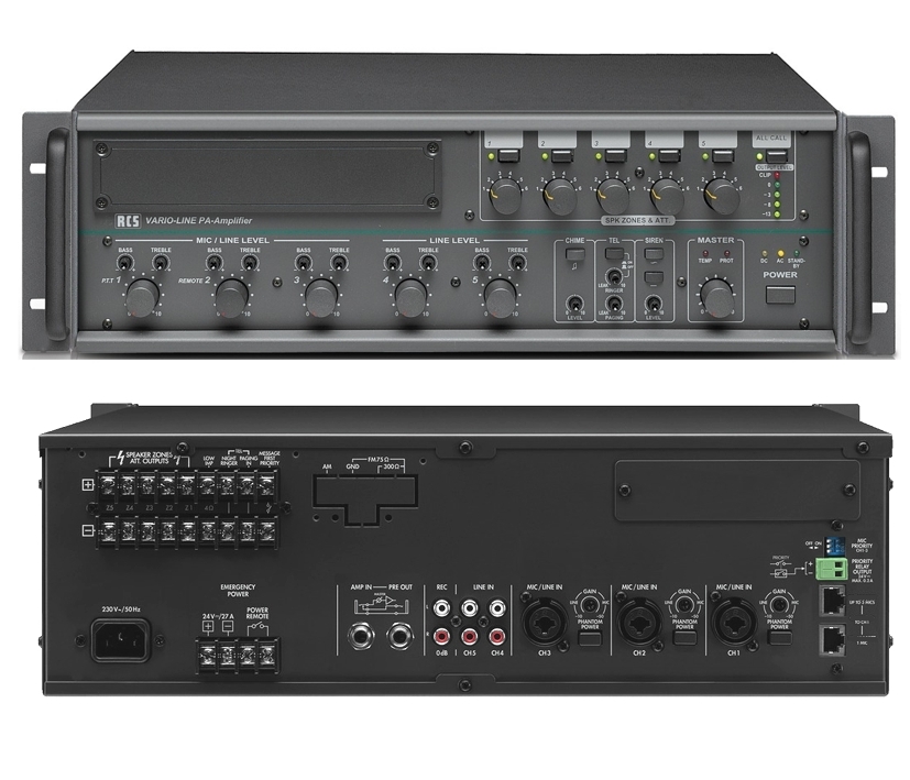 ELA-Zentrale_5Zonen_VLA-120C_88-404-00750_2024 ELA Verstärker 180W 5-Zonen Regelung VLA120C 5Eingänge 100V und 4-8ohm ELA Zentrale