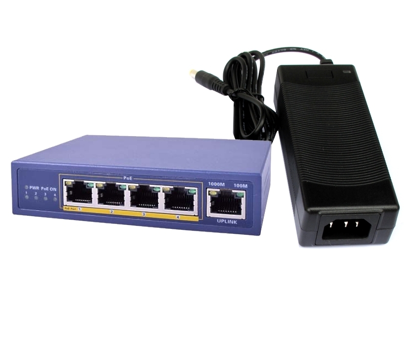 100W_Poe_Switch_1GBit_4port_66-840-09605_B1 LAN RJ45 PoE Switch 5Port davon 4xPoE 10-100-1000Mbit Gigabit 96Watt