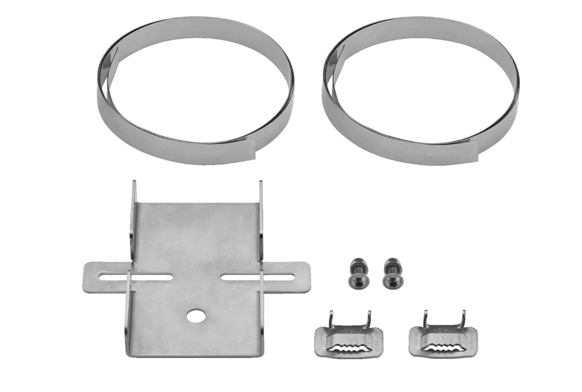 Masthalter 145x130mm für Rohre Masten bis 300mm V2A Ausführung samt Stahlbänder