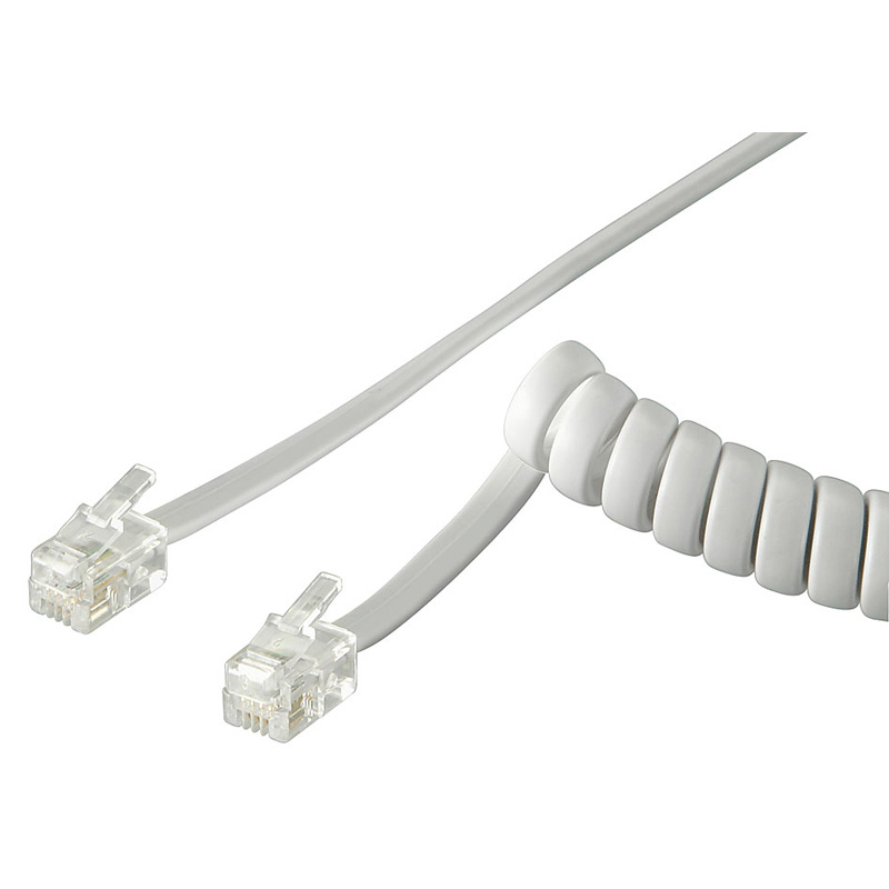 2m Telefonkabel CROSS Spiralkabel mit RJ10 Modularstecker Weiss