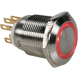 Taster Edelstahl 22mm IP65 LED Ringbeleuchtung Rot