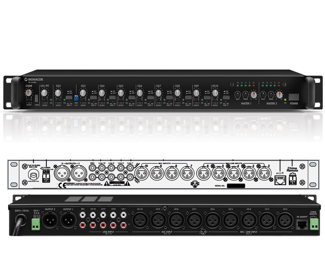 Fernauslösbarer Gonggenerator mit 19zoll 10Kanal Mischpult und 2-Zonen Vorverstärker PA14XXMX
