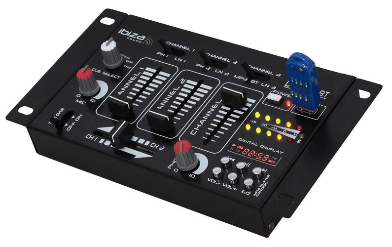 Mischpult Mixer 3-Kanal mit USB Player und Bluetooth und Mikrofoneingang