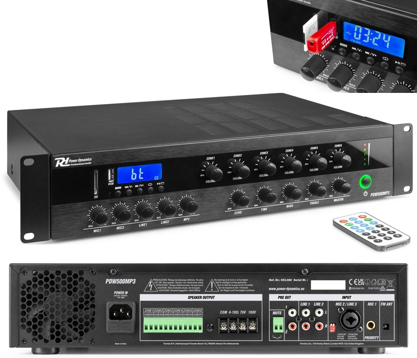 ELA Verstärker PDW500MP3 6-Zonen 500W 100V 4-8ohm Bluetooth USB Player UKW-Radio ELA Verstärker PDW500MP3 6-Zonen 500W 100V 4-8ohm Bluetooth USB Player UKW-Radio