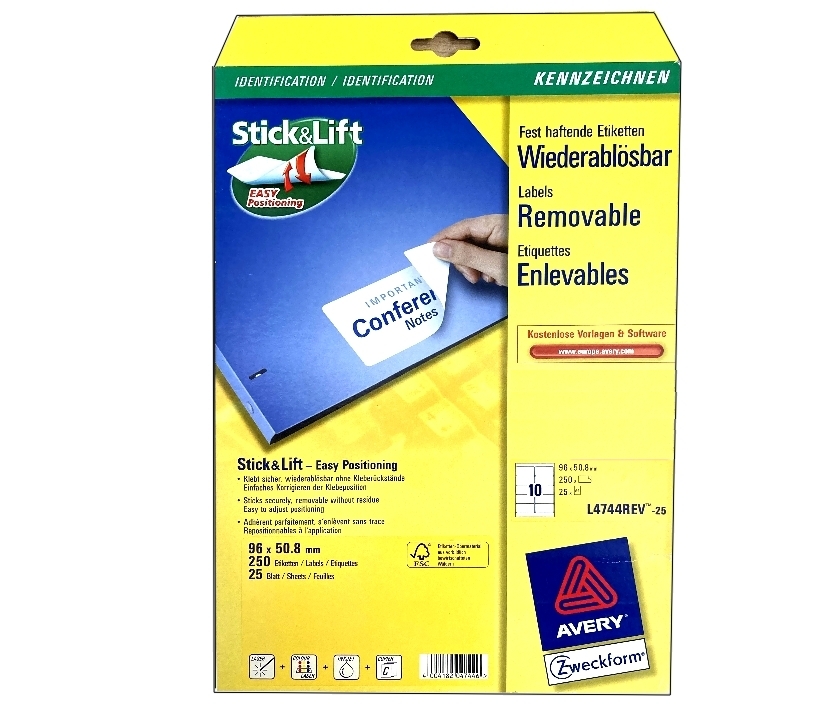 ETIKETTEN_95X50MM_71-589-01060 Etiketten 96x51mm 250-Stück auf 25 Blatt A4 Zweckform Nr L4744REV-25
