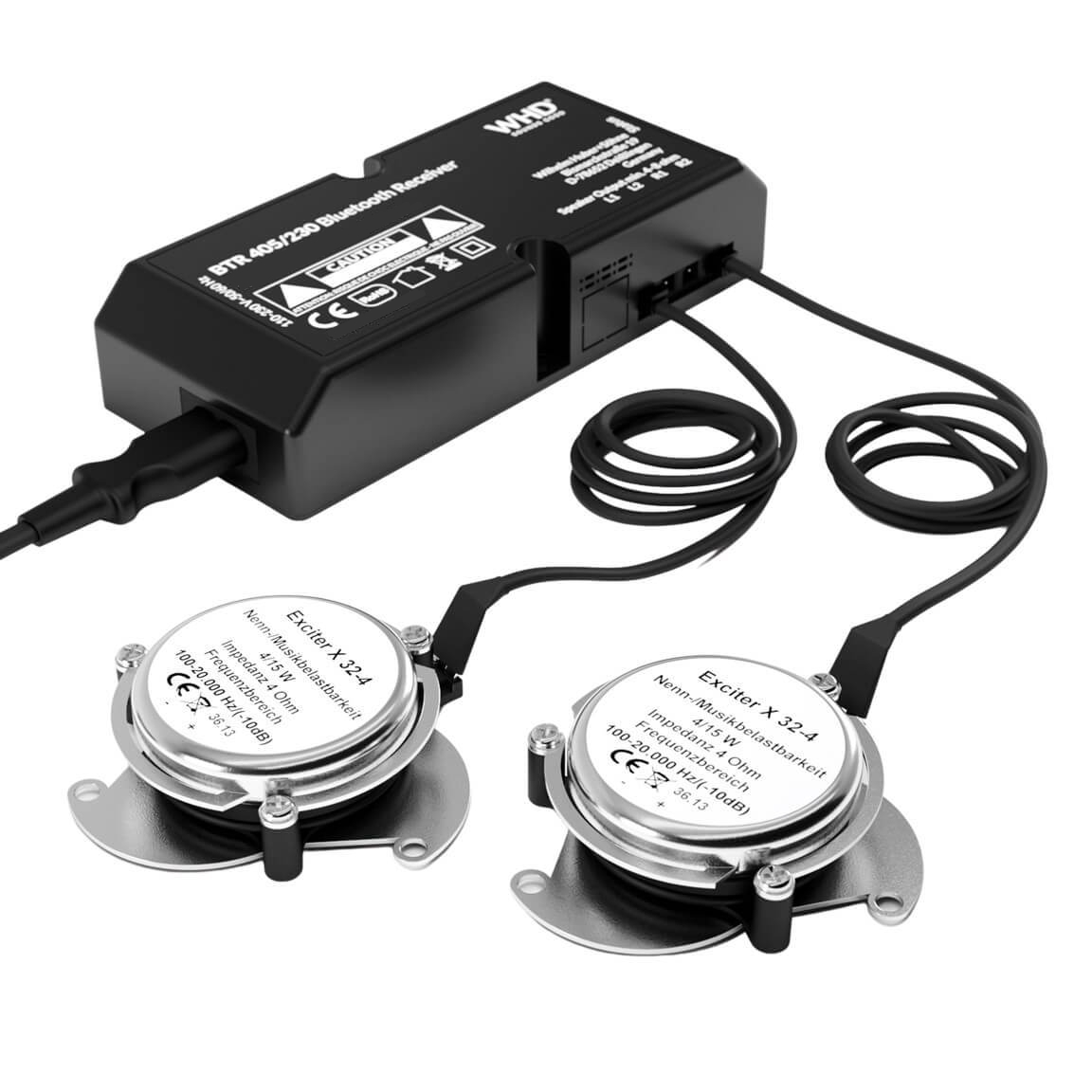 2x Exiter mit Stereo-Verstärker mit Bluetooth BTR405-Set2 mit Lautsprecher APP Klangregler