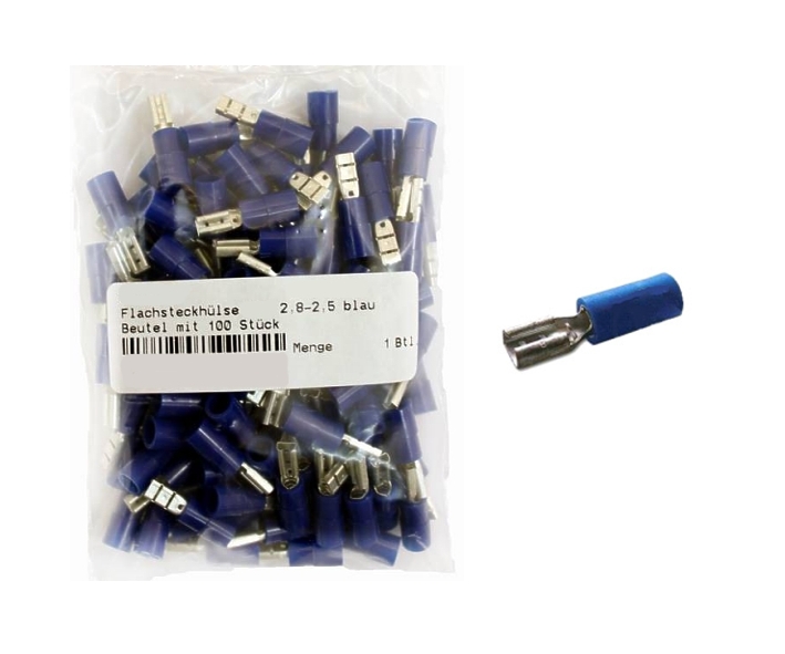 2,8mm Flachsteckhülse BLAU Teilisoliert ** 100er Pack **