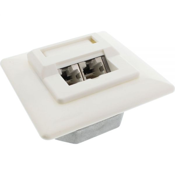 Netzwerkdose-Cat5e-39-875-00410-Bild03 Netzwerkdose CAT5e Unterputz Doppeldose LAN Dose mit Blende Weiss Beige