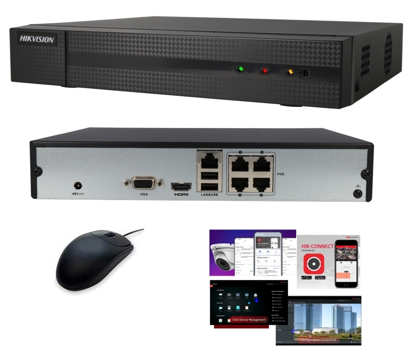 IP NVR 4-Kanal Recorder HWN mit PoE HDMI VGA 4xPoE Maus ohne HDD