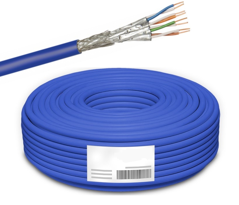 100m LAN Kabel Cat7A PIMF S/FTP geschirmt Verlegekabel Blau