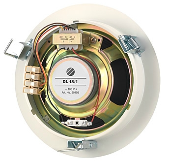 73-758-00170-dl18_1-rueckansicht 220mm ELA Deckenlautsprecher  15W 8ohm mit 100V 6W ELA Trafo DL18/1 Weiss