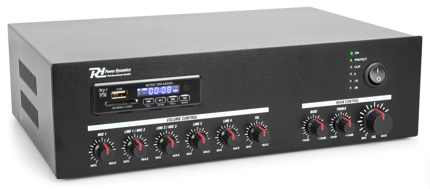 ELA Verstärker 60/100W 230V 24V Eing Ausg 100V 4-8-16-ohm Bluetooth USB SD Slot MP3 Player 3xMikro-Eing