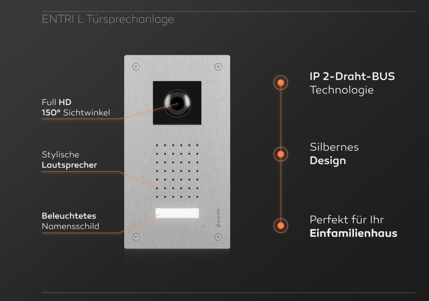 Kamera Türsprechanlage 2-Draht für 1-Familienhaus mit Touch Monitor APP ENTRI-L Türsprech Sprechanlage