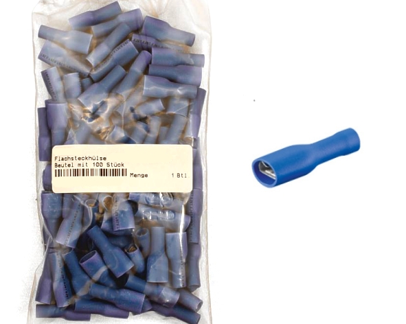 4,8mm Flachsteckhülse BLAU vollisoliert ** 100er Pack **