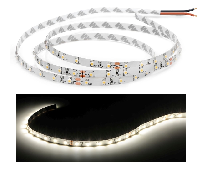 1m LED Stripe flexibel IP20 Warmweiss 24V Stripe 5W mit 60LEDs und 1m Litze