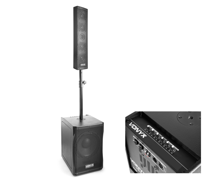 PA_Saeulensystem_88-830-00920_B2 PA Lautsprecher 12zoll Säulensystem 750W Aktivbox mit Subwoofer Endstufe Mixer
