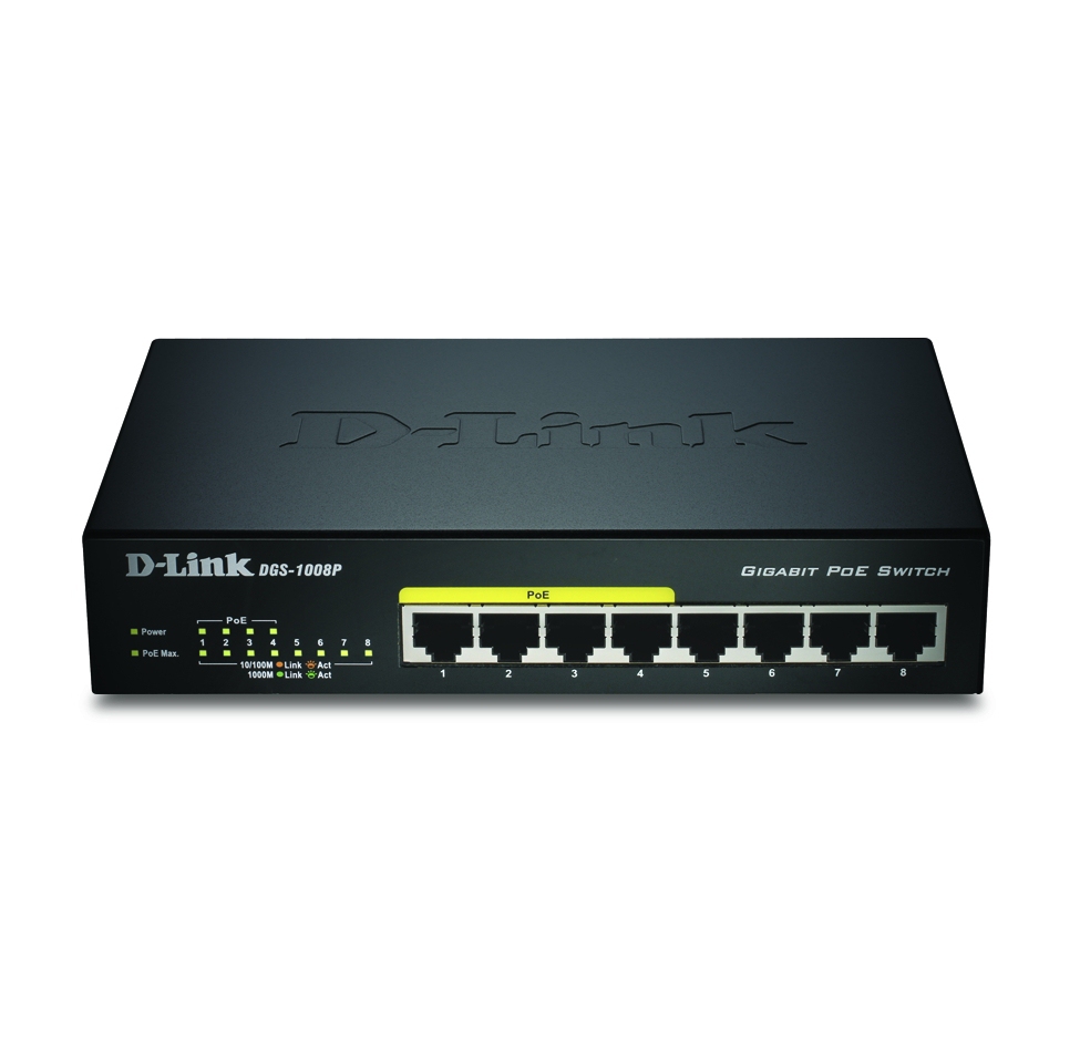 LAN RJ45 PoE Switch 8Port davon 4xPoE 10/100/1000 DLink Gigabit