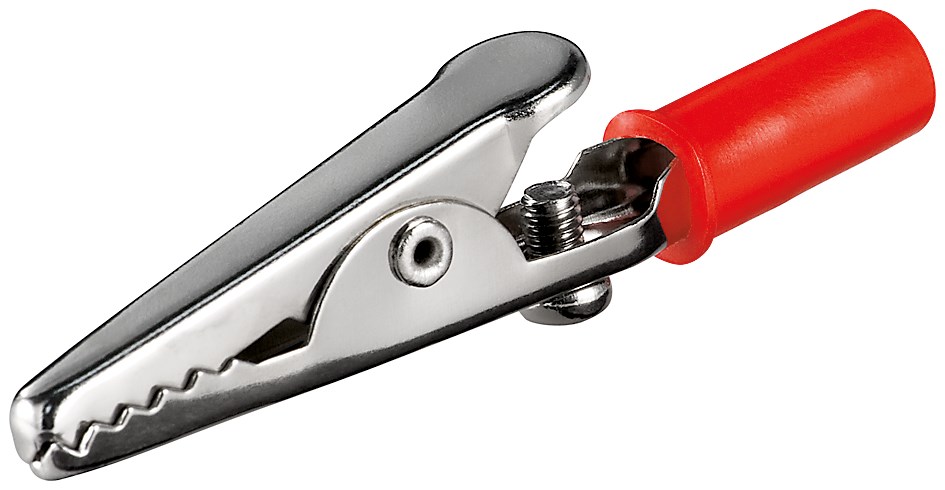 90-745-00028-Kroko-Klemme-Blank Krokodilklemme Kroko Blank mit Schraubanschluss Rot