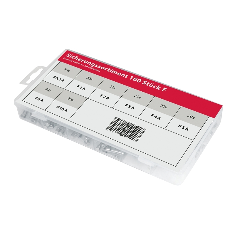 31-842-01100_sicherungssortiment_5x20mm Sicherung Sortiment 5x20mm 160-teilig in Arcylbox 8-Werte FLINK