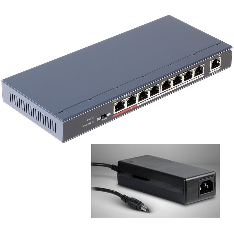 LAN RJ45 PoE Switch 8Port davon 8xPoE 10-100Mbit max 123W