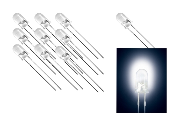 5mm LED Weiss Kaltweiss 18000mcd 15grad 3,2V 20mA - 10-Stück Pack -