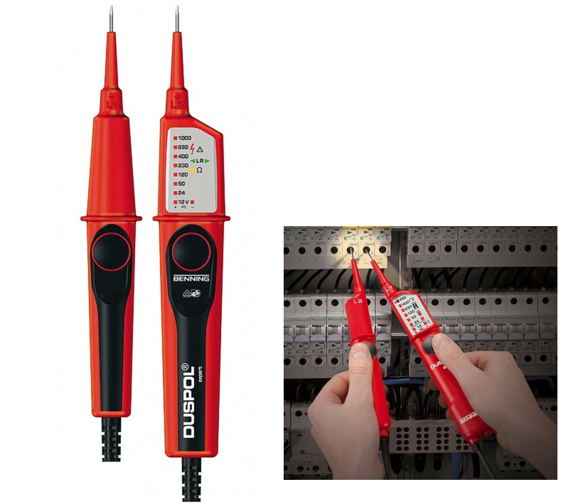 Spannungspruefer_12-400V_ACDC_LED_B1_90-798-00990 Spannungsprüfer 12-1000V ACDC  8-LEDs FI-Tester DUSPOL Expert Drehfeld Phase Durchgang