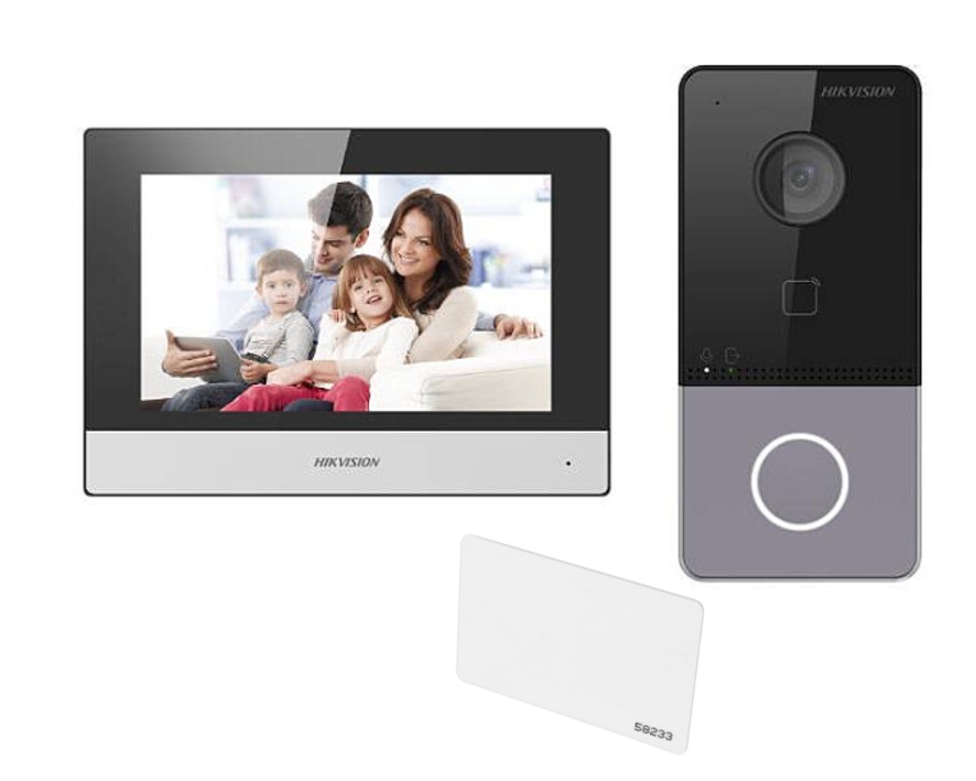 Türsprechsystem 1-Fam DS-KIS603-P mit 2MP Türstation 7zoll Monitor RFID Leser LAN PoE 12V WiFi APP