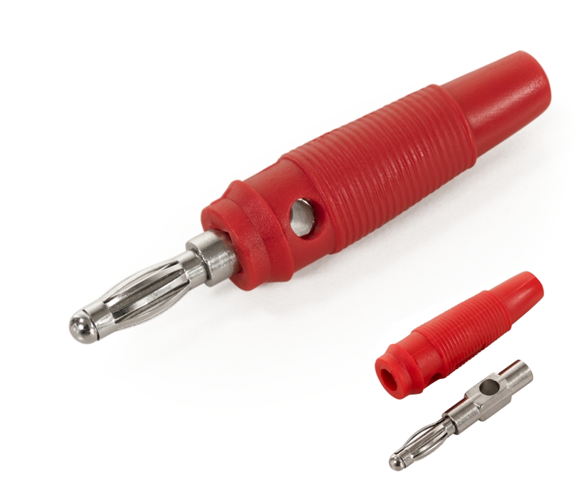 4mm_Lamellenstecker_mit_Querloch_39-850-00010_B01 4mm Bananenstecker Rot gummiert Lamellenkontakt