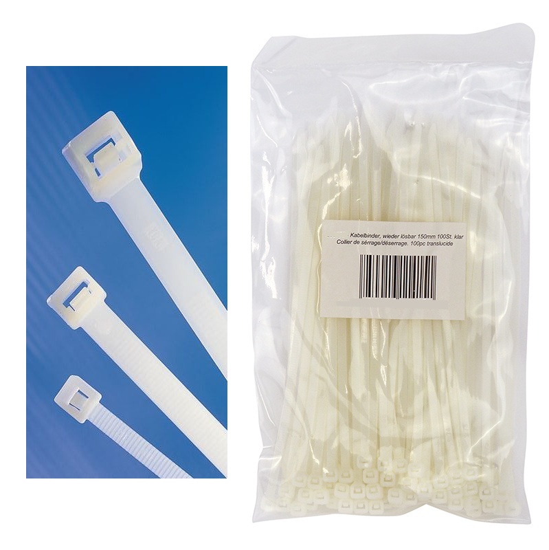 Kabelbinder_150mm_Natur_42-690-01200 Kabelbinder lösbar 4x150mm  100-Stück Pack