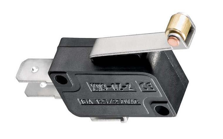 95-837-00020_Mikroschalter_mit_Roll Mikroschalter 28x16x10mm Rollenhebel 5mm 1xUM 5A 250V