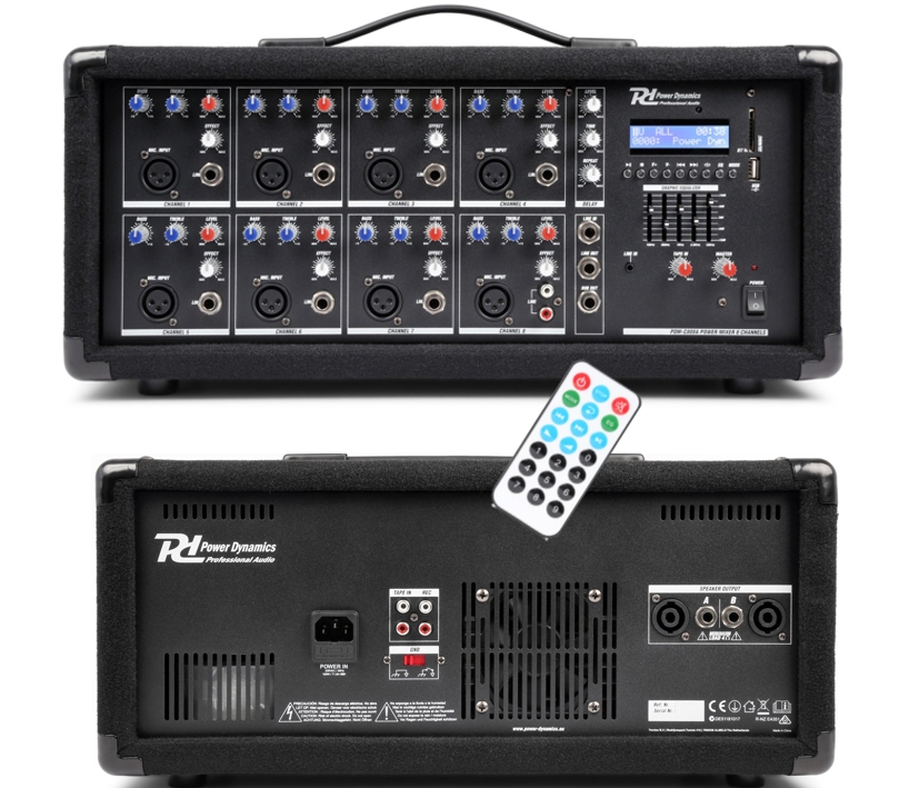 Powermixer Mischpult mit 2x300W Verstärker 8-Kanal Mixer mit Bluetooth USB-SD-MP3 Player