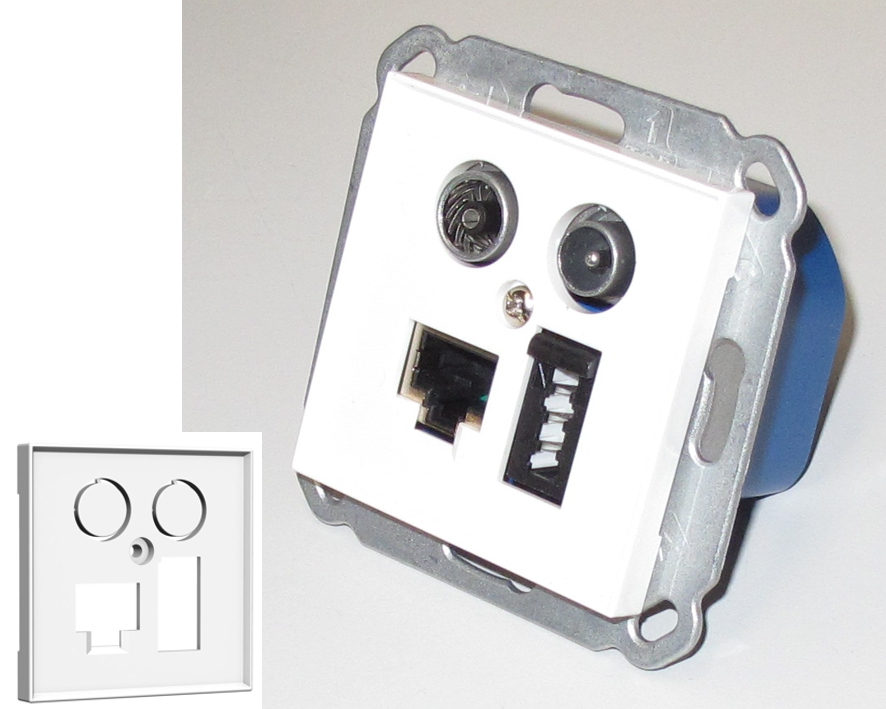 UP-SET-02 Kombidose mit LAN + TAE + TV Kabelfernsehen mit 55x55mm Innenblende pas zu vielen Systemen GIRA JUNG