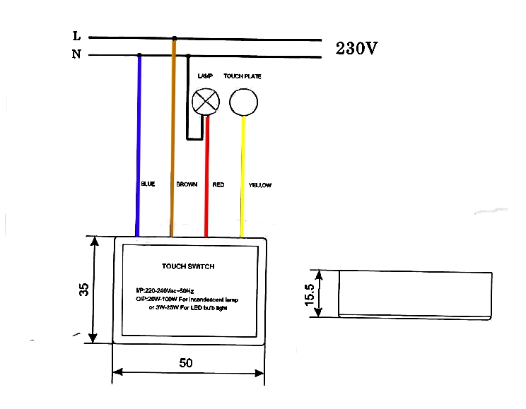 Touch Dimmer Modul 230V für LED 3W-25W oder Halogenbirnen 20-100W  ideal zur Nachrüstung von Lampen Leuchten