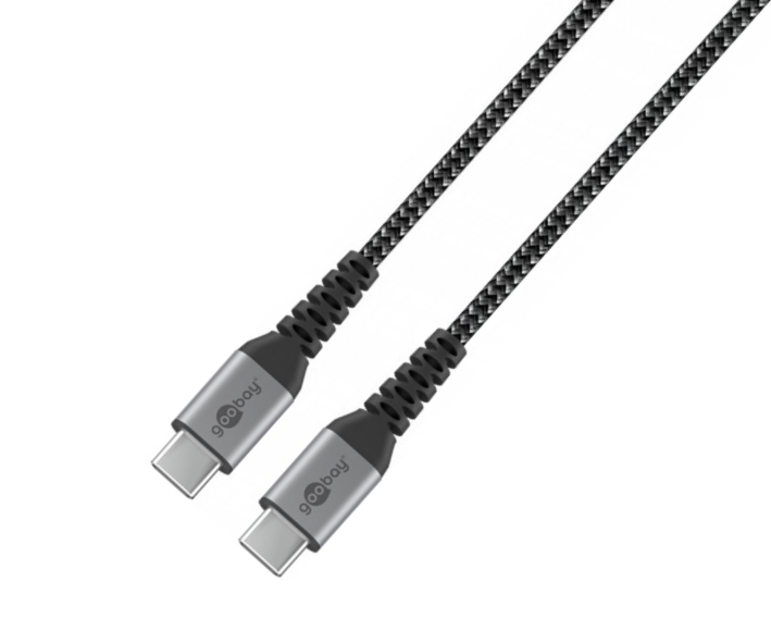 53-682-00914_USB-C_Kabel_kurz_Textilummantelt_B0 2m USB-C Kabel Anschlusskabel USB-C auf USB-C Metallstecker Textilummantelung bis 3A 60W
