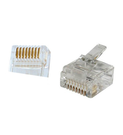 RJ45_Stecker_acryl_39-875-00008 RJ45 Stecker für Flachbandkabel Modularstecker kurz 8P8C ungeschirmt