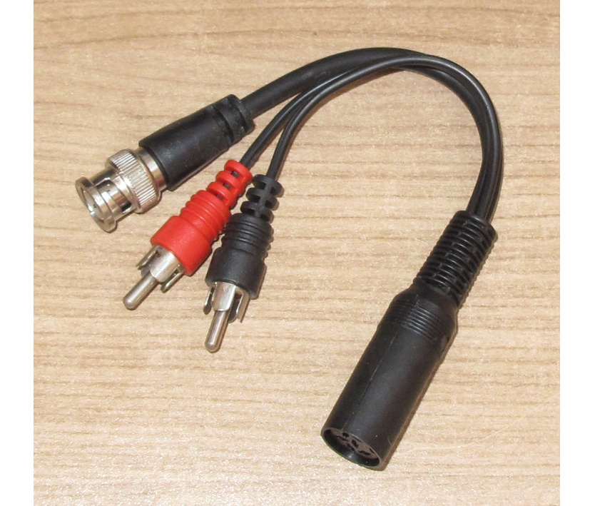 AV_VIDEOADAPTER_-6pol_Diodenbuchse_BNC-Stecker_RCA_42-685-03808 DIN Adapter 6pol Kupplung BNC-Stecker 2x Cinchstecker Video Audio Adapter AV VIDEOKABEL