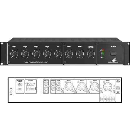 ELA Verstärker 160W 100V oder 4-8ohm Ausgang 5-Eingänge PA900