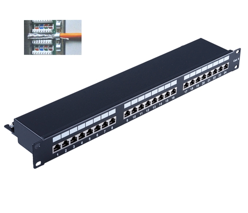 CAT6_Patchfeld_53-800-00840_B1 19zoll Patchpanel CAT6 Patchfeld 24xRJ45 LSA Panel Auflegefeld Schwarz