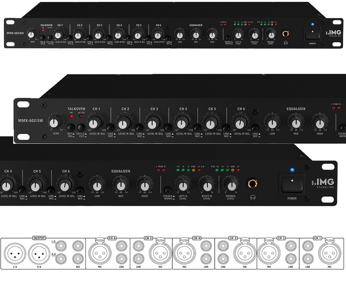 6Kanal-Mikrofon-Mischpult-6xLINE-MMX602-88-500-00006 Mischpult Mixer 12-Kanal 19zoll 1HE mit 6xLine und 6x Mikrofon Eingang